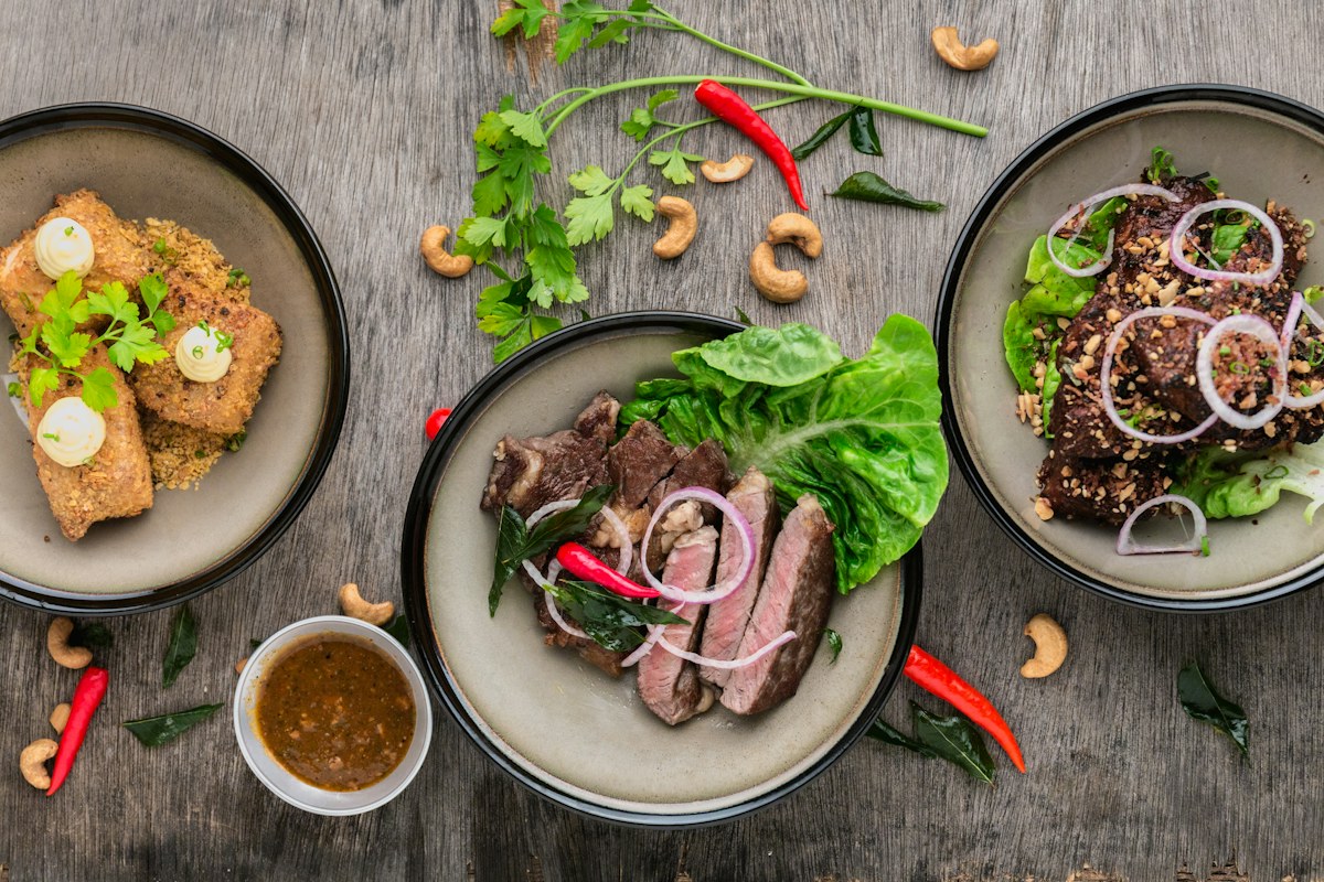 A beautifully plated assortment of food on a dining table